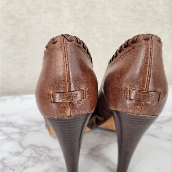 Ugg Jamison Whipstitch Ankle Boots Bootie Brown Leather Women's Heeled Platforms - Picture 7 of 15